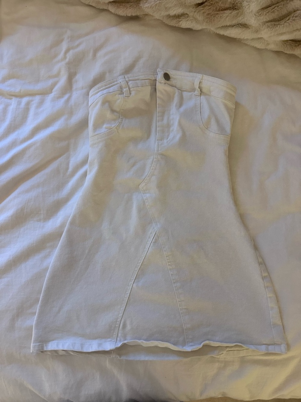 White Denim Strapless Mini Dress (Size S)